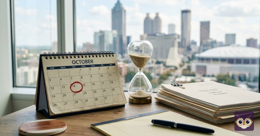 Georgia personal injury statute of limitations: calendar with circled deadline and hourglass
